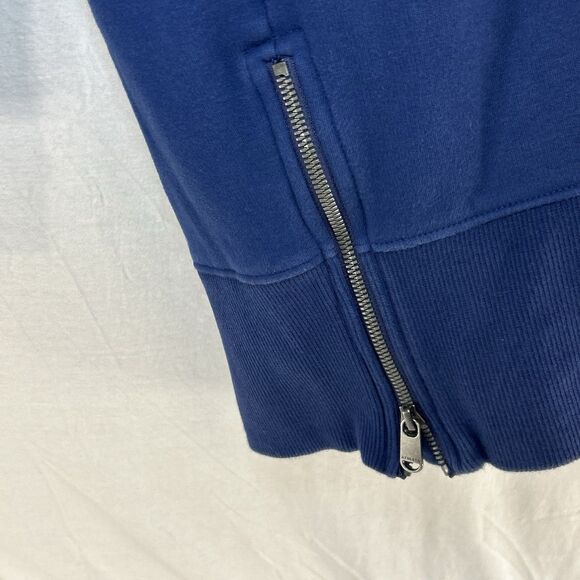 Athleta Cozy Karma Dress Size Small Blue Cowl Neck Kangaroo Pocket Zippers - Picture 3 of 9